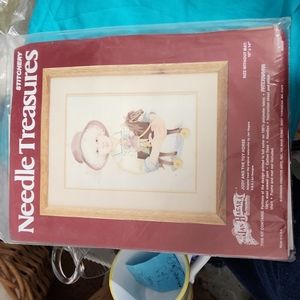 Vtg jan hagara needle treasures cross stitch NIP girl with horse & doll